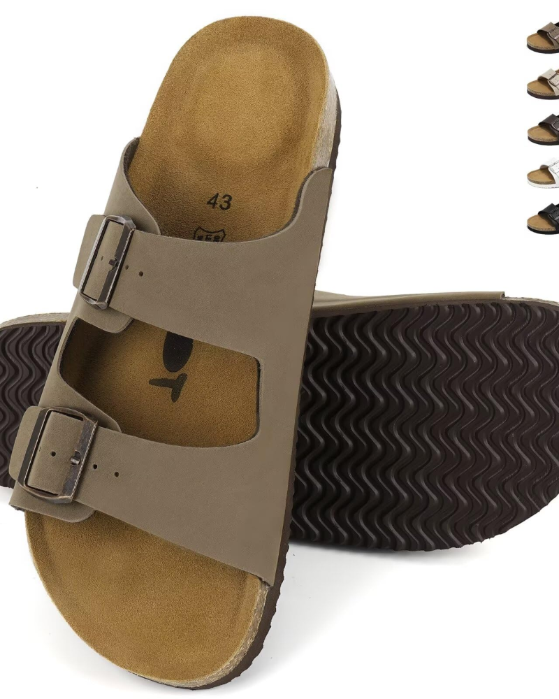 Ethan Mules Homme Liège – Double Boucle, Semelle Intérieure Rembourrée et Semelle EVA