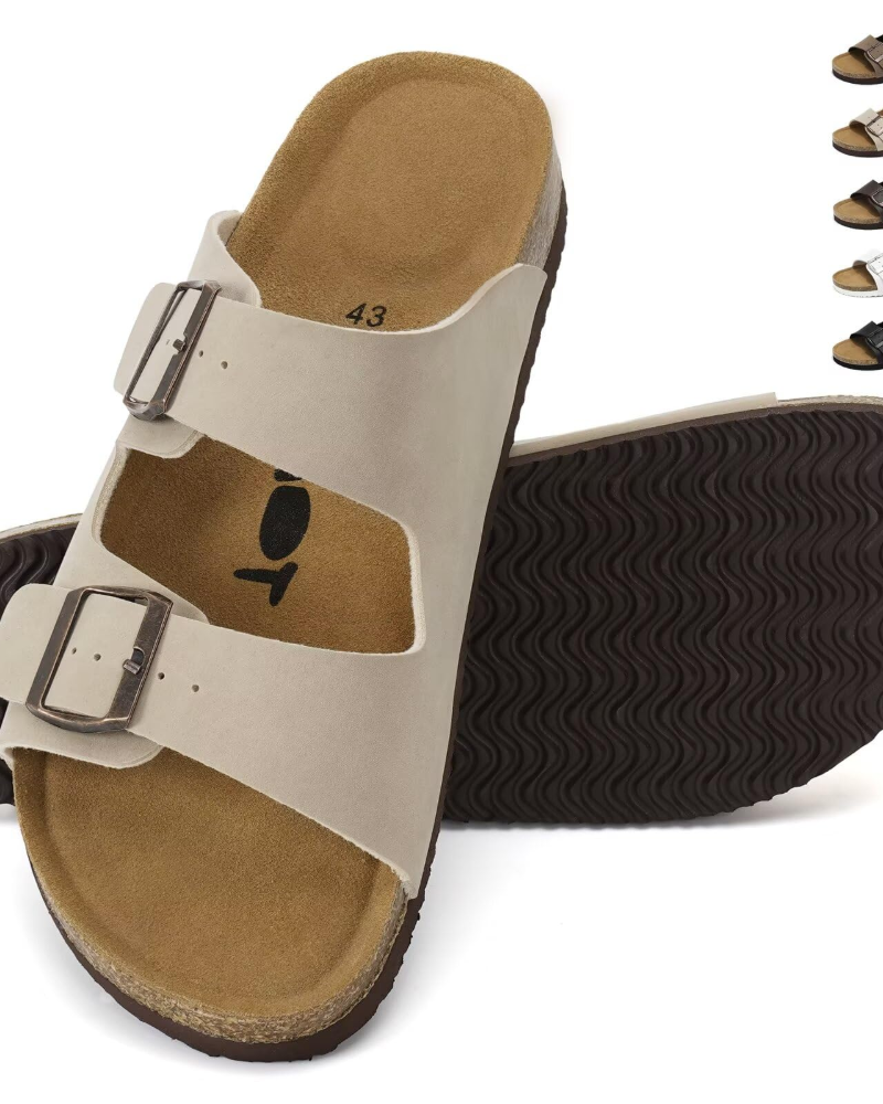 Ethan Mules Homme Liège – Double Boucle, Semelle Intérieure Rembourrée et Semelle EVA
