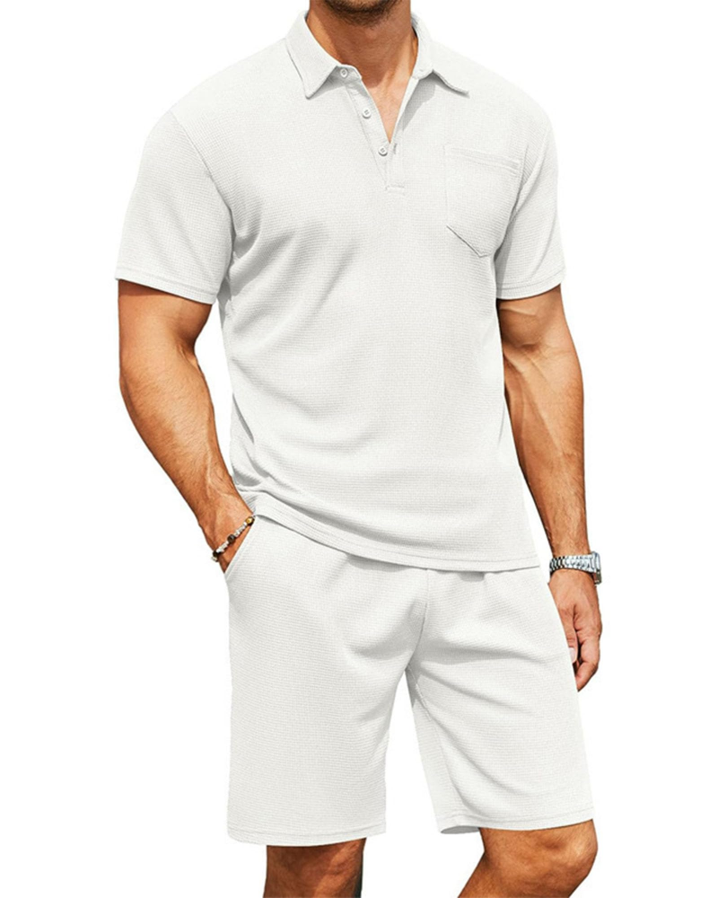 Nathan Ensemble Polo Homme – Chemise Slim Fit, Shorts avec Cordon et Poches