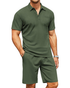 Nathan Conjunto Polo Hombre – Camisa Slim Fit, Shorts con Cordón y Bolsillos
