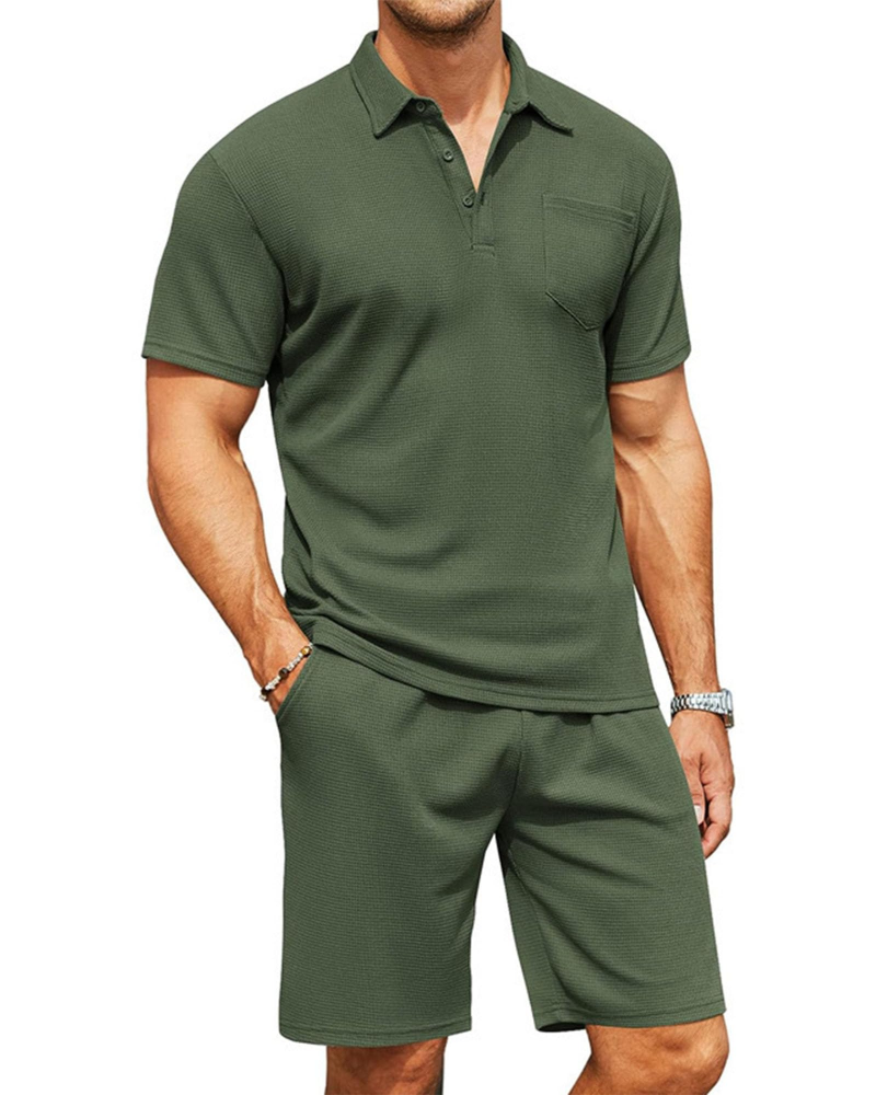 Nathan Conjunto Polo Hombre – Camisa Slim Fit, Shorts con Cordón y Bolsillos