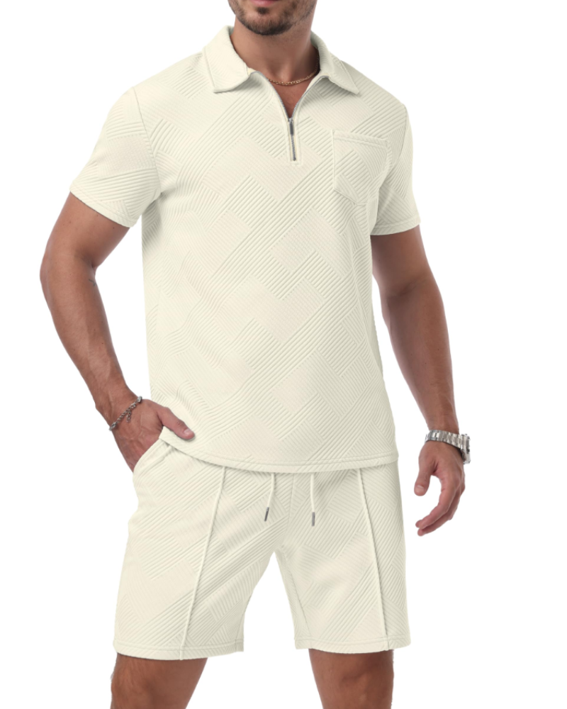 Victor Conjunto Polo Jacquard Uomo – Mezza Cerniera, Pantaloncini con Coulisse e Tasche