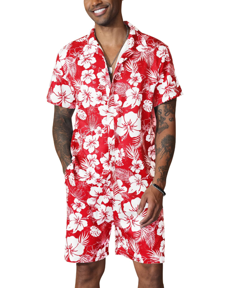 Adrian Ensemble Hawaïen Homme – Chemise Florale, Shorts avec Cordon et Poches