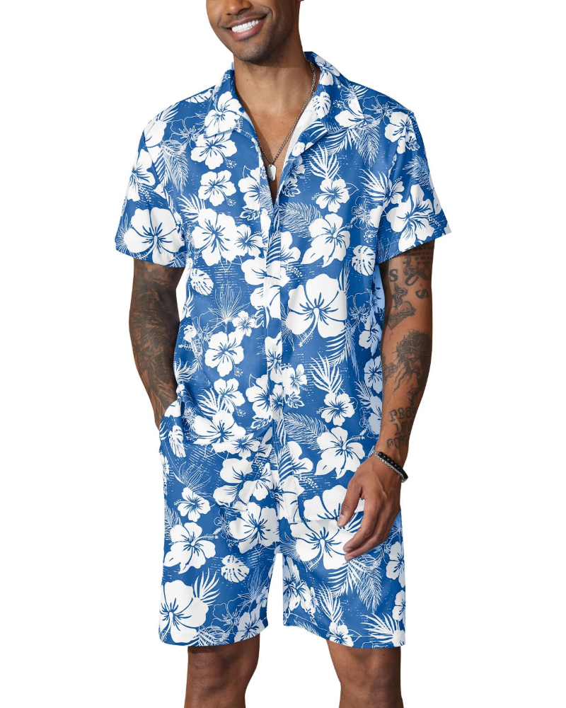 Adrian Completo Hawaiano Uomo – Camicia Floreale, Pantaloncini con Coulisse e Tasche