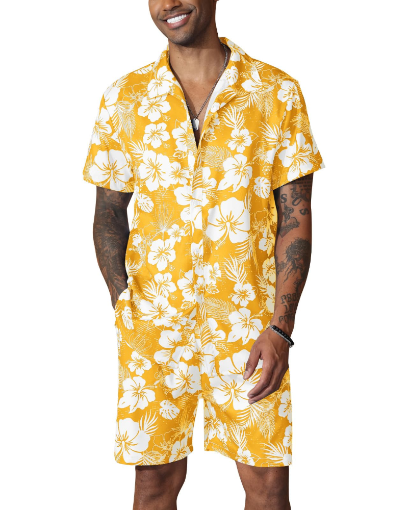 Adrian Ensemble Hawaïen Homme – Chemise Florale, Shorts avec Cordon et Poches