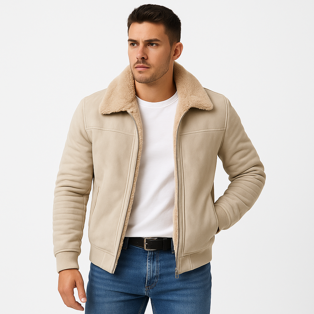 Michael Chaqueta para Hombre – Cazadora Elegante con Cuello de Pelo y Cremallera