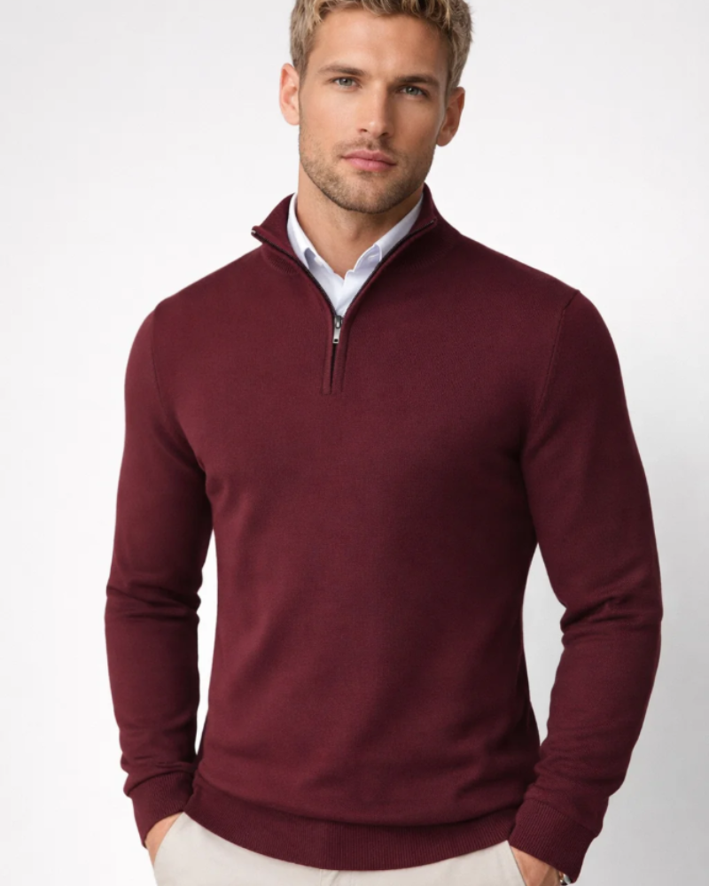 Wesley Jersey Cuello Alto Hombre – Media Cremallera, Punto Cómodo y Corte Relajado