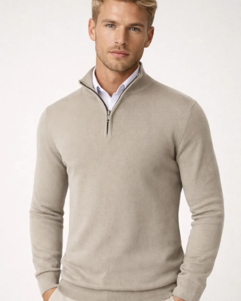 Wesley Jersey Cuello Alto Hombre – Media Cremallera, Punto Cómodo y Corte Relajado