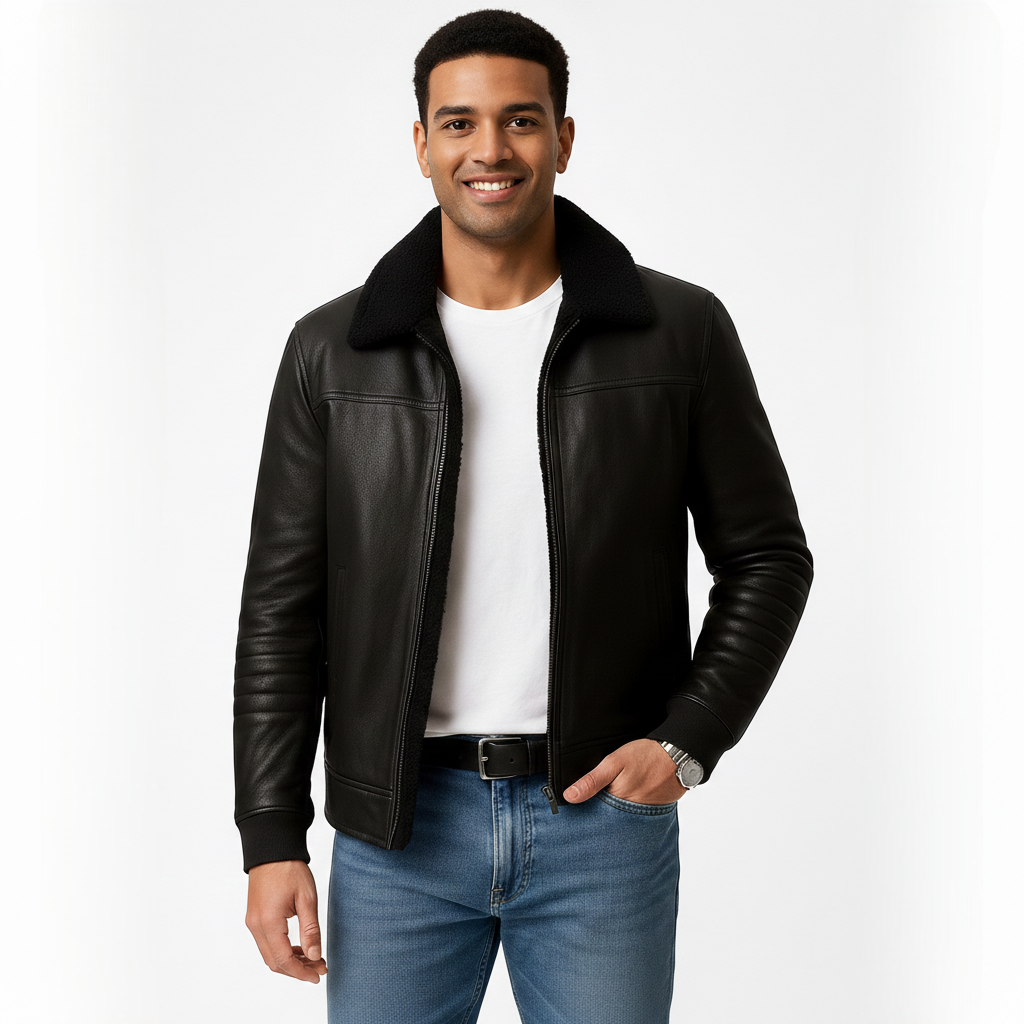 Michael Veste pour Homme – Blouson Élégant avec Col en Fourrure et Fermeture Éclair