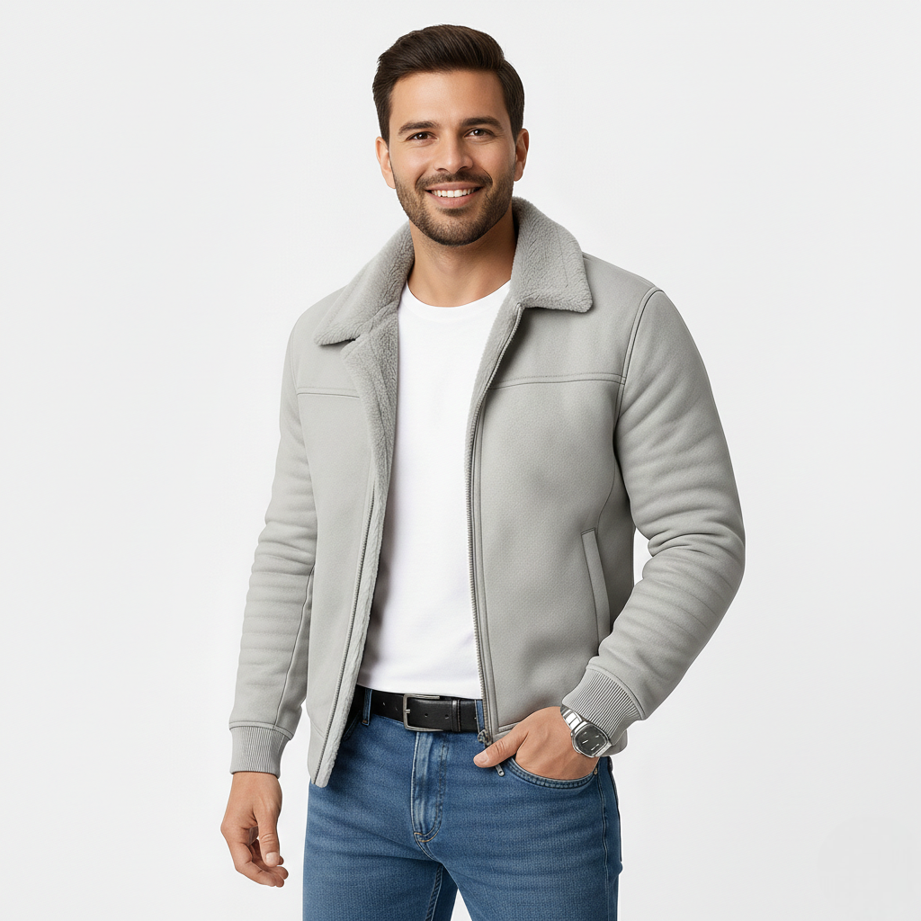 Michael Chaqueta para Hombre – Cazadora Elegante con Cuello de Pelo y Cremallera