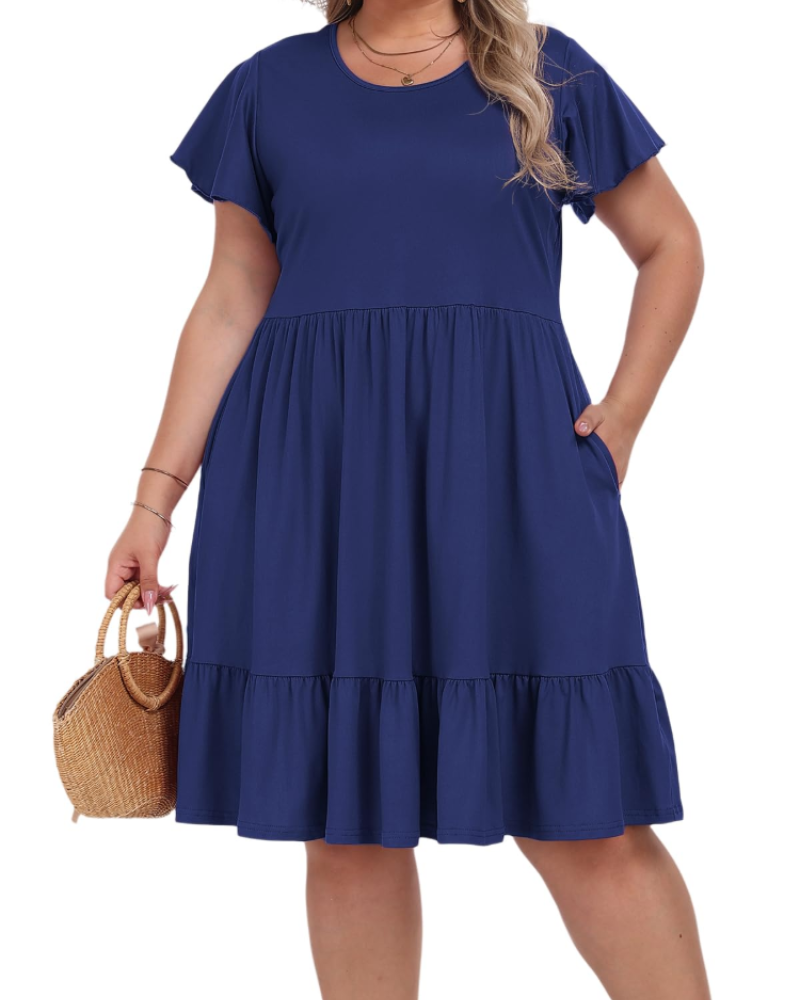 Audrey Vestito Midi Taglia Grande Donna – Vita Alta, Tasche e Taglio a Linea A
