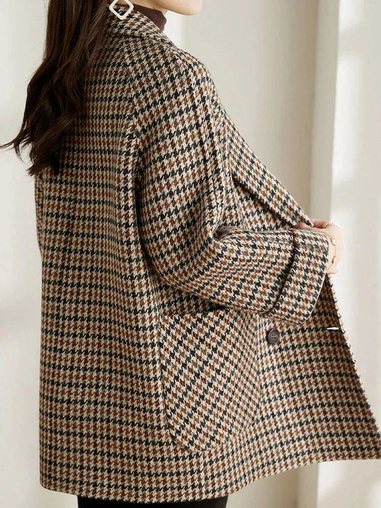 Audrey Chaqueta de Cuadros para Mujer – Abrigo Oversize Vintage Chic Elegante