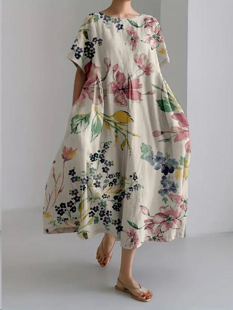Sareno Vestido Midi Floral para Mujer – Vestido Elegante Fluido de Verano Chic