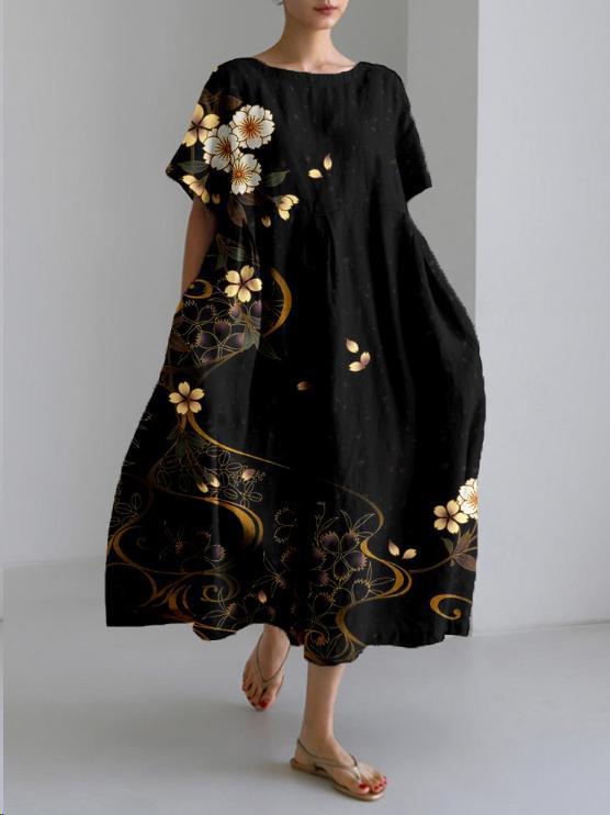 Sareno Vestido Midi Floral para Mujer – Vestido Elegante Fluido de Verano Chic