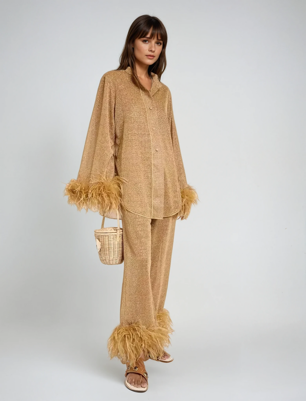 Laila Ensemble Élégant pour Femme – Set Deux Pièces avec Détail Plumes Chic