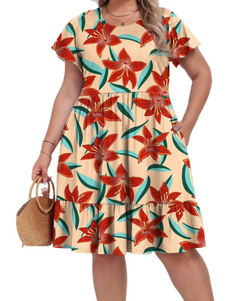 Audrey Vestito Midi Taglia Grande Donna – Vita Alta, Tasche e Taglio a Linea A