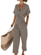 Sophia Conjunto Mujer – Set Elegante Dos Piezas con Blusa Escote V y Pantalón Fluido