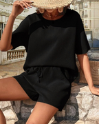 Hannah Conjunto Lounge Mujer – Set Dos Piezas Textura Waffle, Shorts y Camiseta