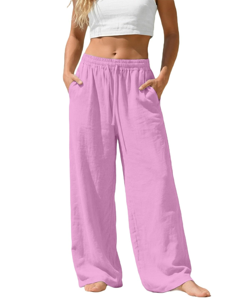 Sadie Pantalón Palazzo Mujer – Lino Ligero con Cintura Elástica y Bolsillos
