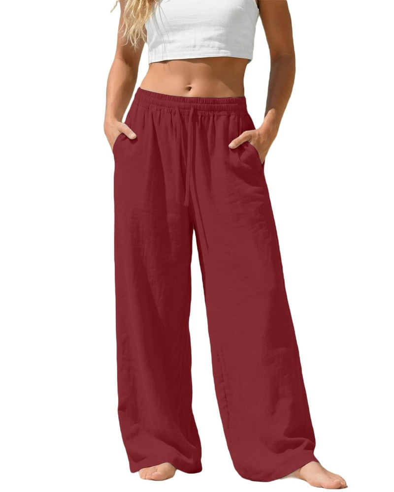 Sadie Pantalón Palazzo Mujer – Lino Ligero con Cintura Elástica y Bolsillos