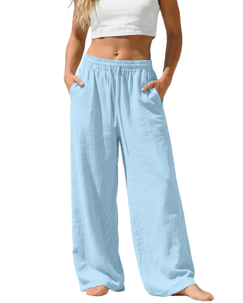 Sadie Pantalón Palazzo Mujer – Lino Ligero con Cintura Elástica y Bolsillos