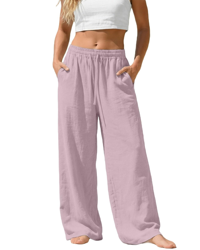 Sadie Pantalón Palazzo Mujer – Lino Ligero con Cintura Elástica y Bolsillos