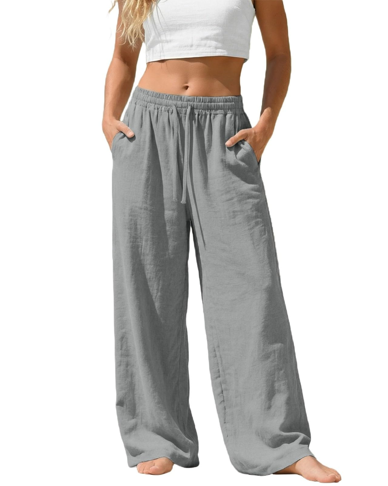 Sadie Pantalón Palazzo Mujer – Lino Ligero con Cintura Elástica y Bolsillos