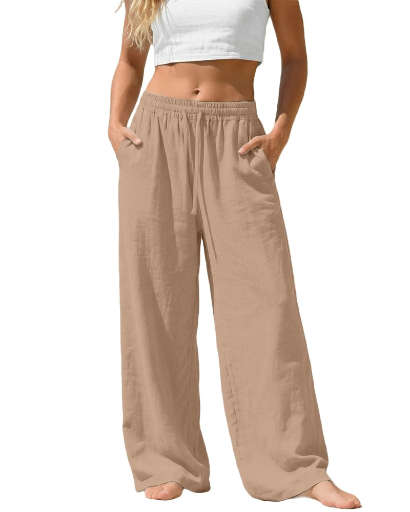 Sadie Pantalón Palazzo Mujer – Lino Ligero con Cintura Elástica y Bolsillos