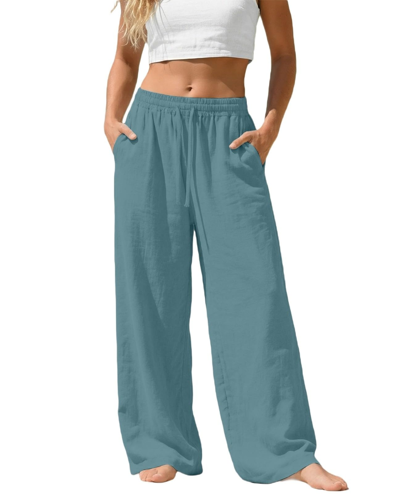 Sadie Pantalón Palazzo Mujer – Lino Ligero con Cintura Elástica y Bolsillos