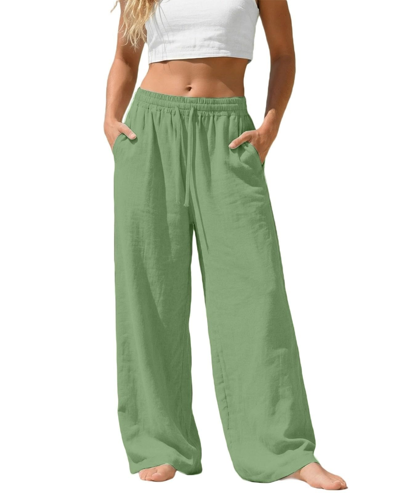 Sadie Pantalón Palazzo Mujer – Lino Ligero con Cintura Elástica y Bolsillos