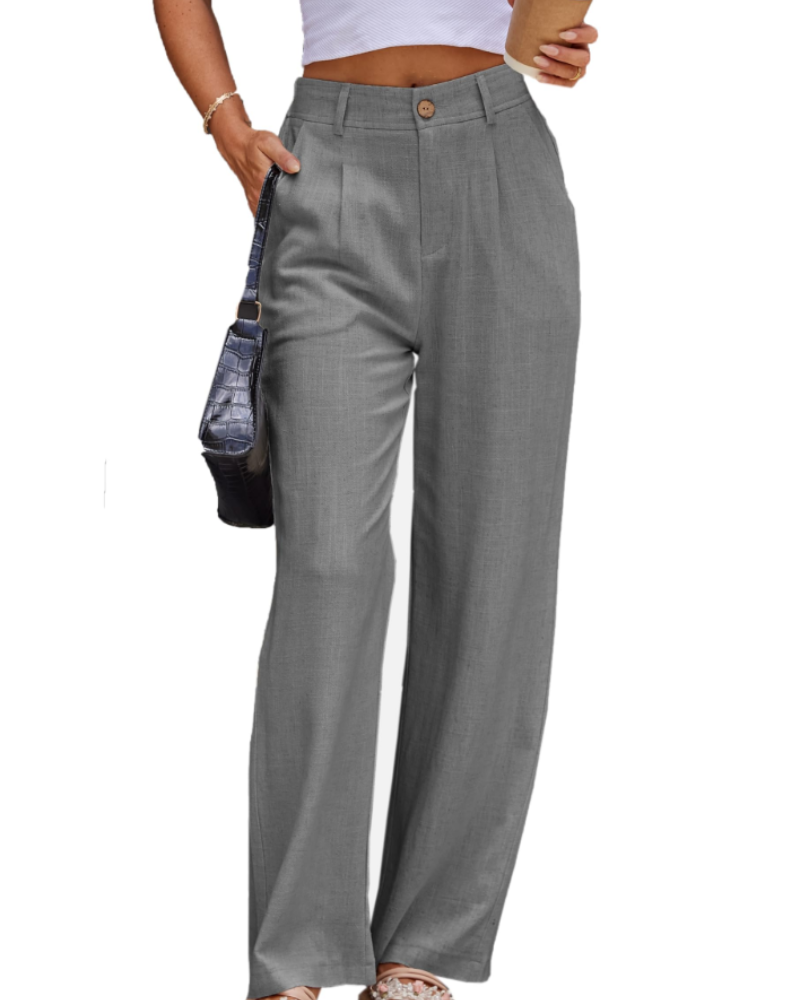 Evelyn Pantalón Lino Mujer – Cintura Alta con Pinzas, Bolsillos y Corte Formal