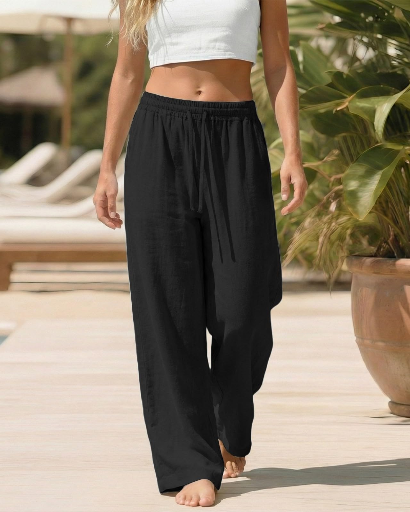 Sadie Pantalón Palazzo Mujer – Lino Ligero con Cintura Elástica y Bolsillos