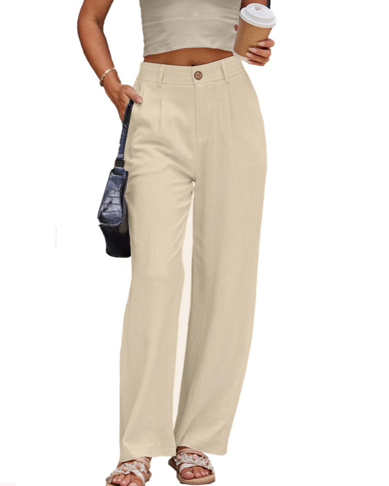 Evelyn Pantalón Lino Mujer – Cintura Alta con Pinzas, Bolsillos y Corte Formal