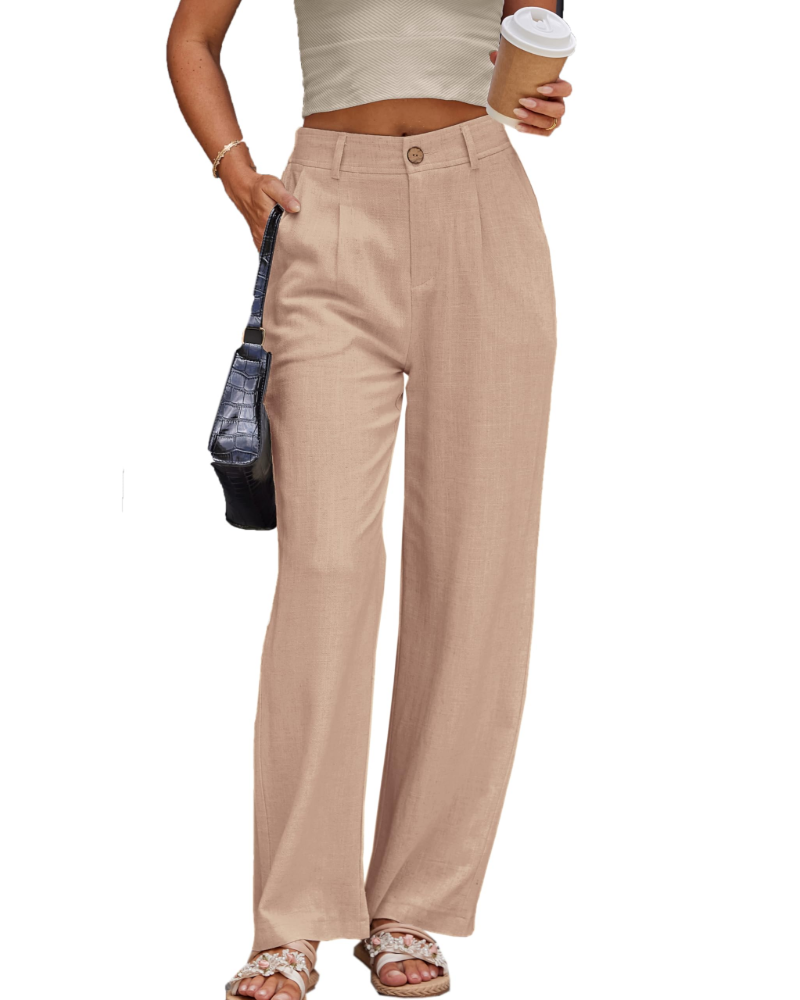 Evelyn Pantalón Lino Mujer – Cintura Alta con Pinzas, Bolsillos y Corte Formal