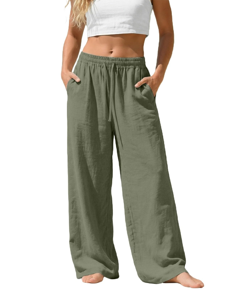 Sadie Pantalón Palazzo Mujer – Lino Ligero con Cintura Elástica y Bolsillos