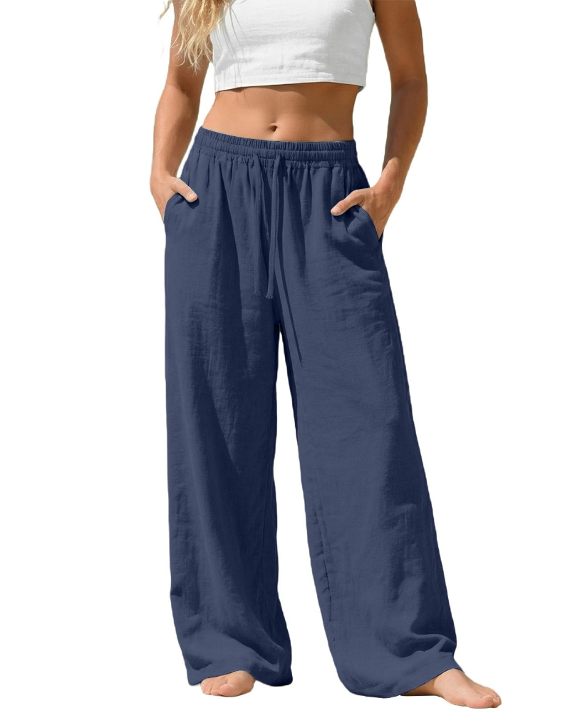 Sadie Pantalón Palazzo Mujer – Lino Ligero con Cintura Elástica y Bolsillos