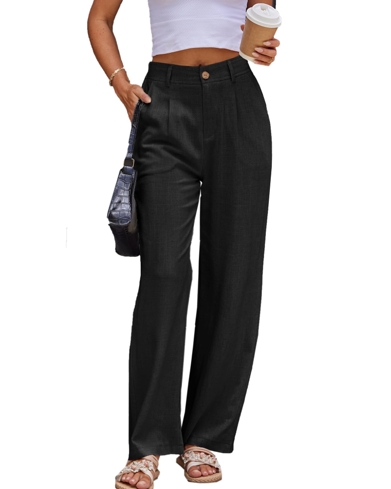 Evelyn Pantalón Lino Mujer – Cintura Alta con Pinzas, Bolsillos y Corte Formal