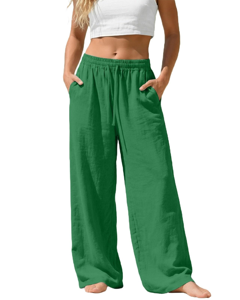 Sadie Pantalón Palazzo Mujer – Lino Ligero con Cintura Elástica y Bolsillos