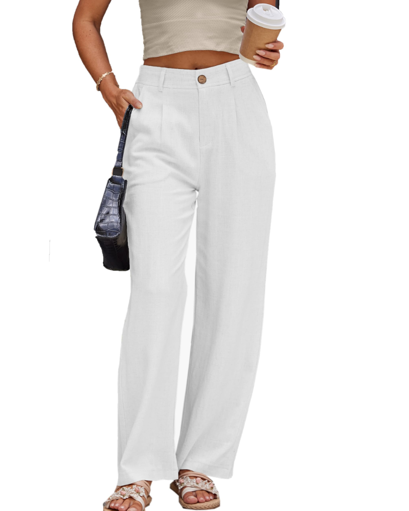 Evelyn Pantalón Lino Mujer – Cintura Alta con Pinzas, Bolsillos y Corte Formal