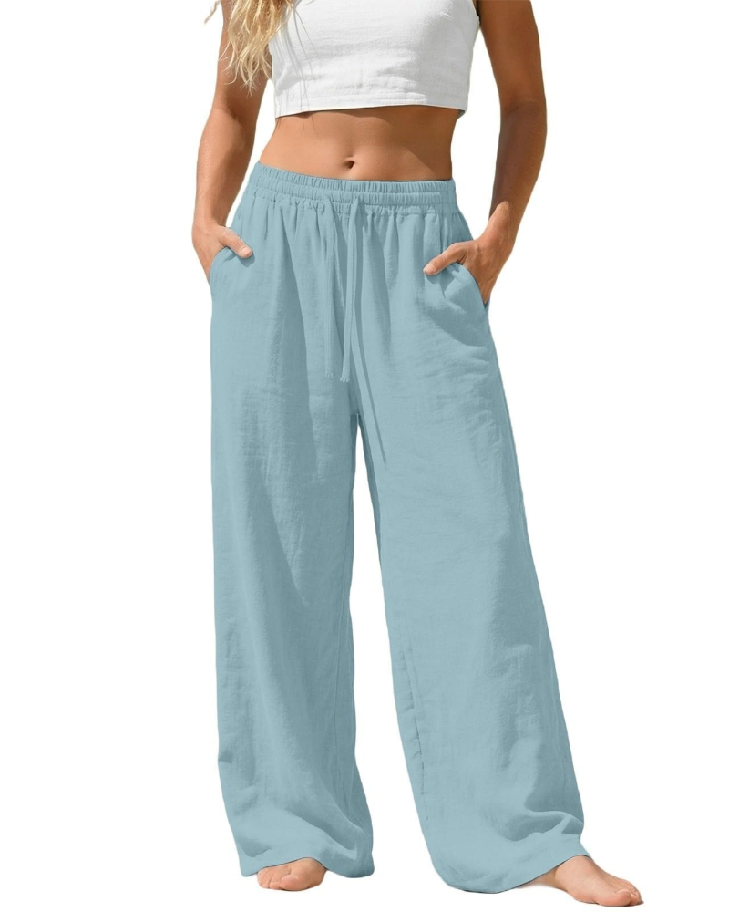 Sadie Pantalón Palazzo Mujer – Lino Ligero con Cintura Elástica y Bolsillos