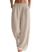 Jasmine Pantalón Palazzo Mujer – Lino Algodón con Cintura Elástica y Bolsillos