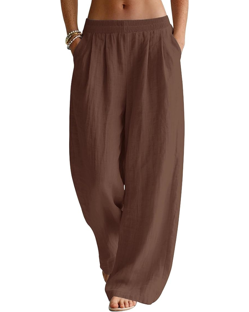 Jasmine Pantalón Palazzo Mujer – Lino Algodón con Cintura Elástica y Bolsillos