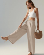 Jasmine Pantalón Palazzo Mujer – Lino Algodón con Cintura Elástica y Bolsillos