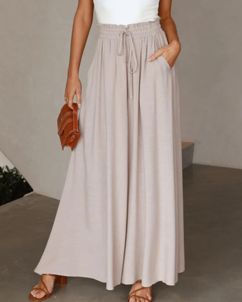 Cora Pantalón Palazzo Mujer – Pierna Ancha con Cordón y Bolsillos
