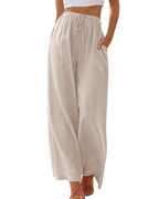 Elena Pantalón Mujer – Lino, Pierna Ancha, Cintura Ajustable y Corte Fluido
