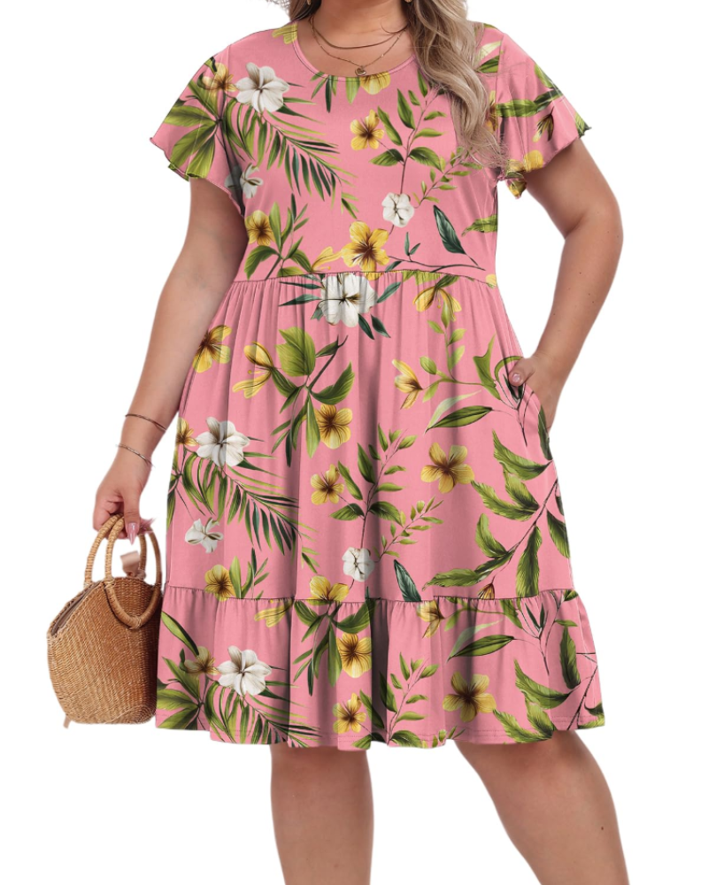 Audrey Vestito Midi Taglia Grande Donna – Vita Alta, Tasche e Taglio a Linea A