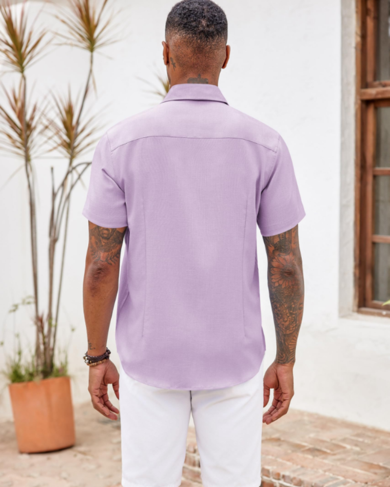Caleb Camisa Hombre – Manga Corta, Bolsillo, Detalles Cuadros y Corte Regular