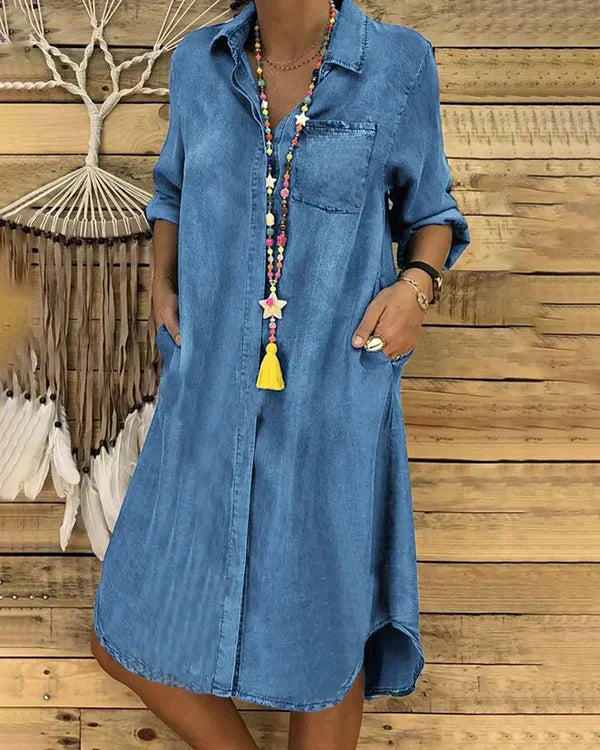 Morgane Vestido Camisero Denim para Mujer – Vestido Vaquero Elegante Casual