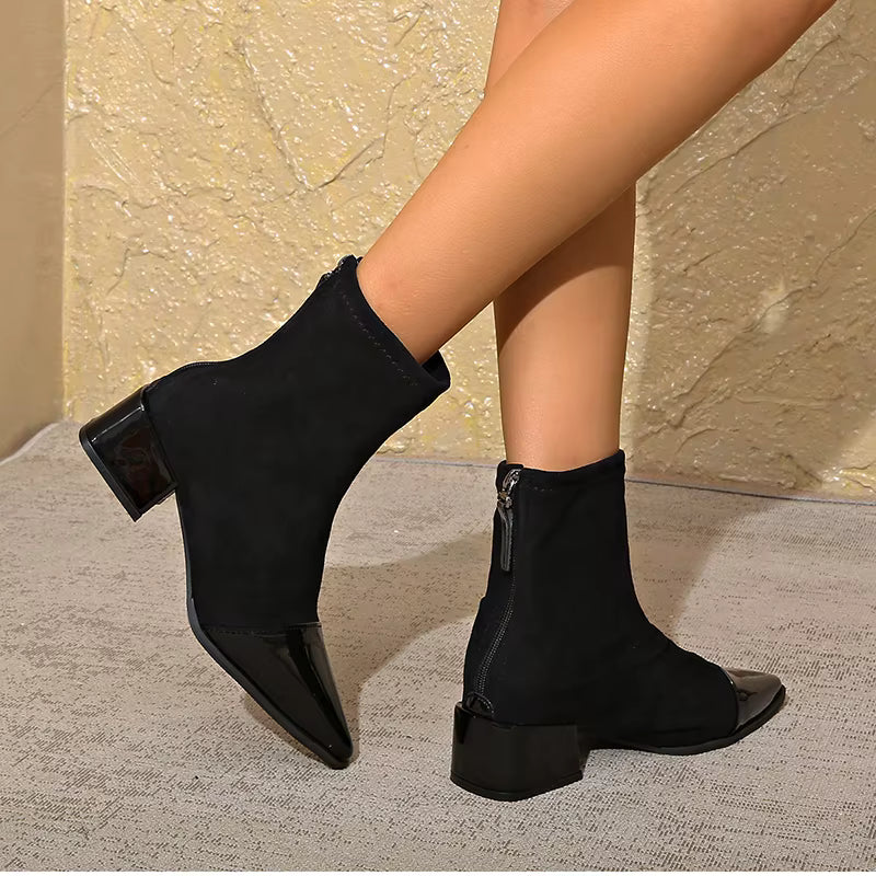 Grace Bottines à talons pour femme – Bottes élégantes en daim avec détails brillants