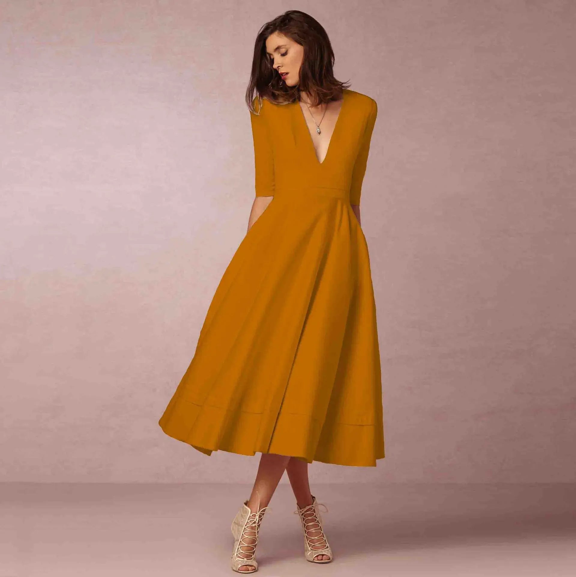 Ivoire Vestido Midi para Mujer – Vestido de Algodón Elegante Ajustado Chic